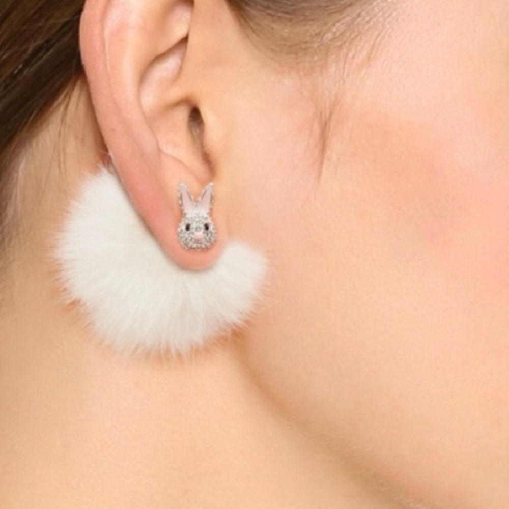 Kate Spade White Fluffy Bunny Earrings